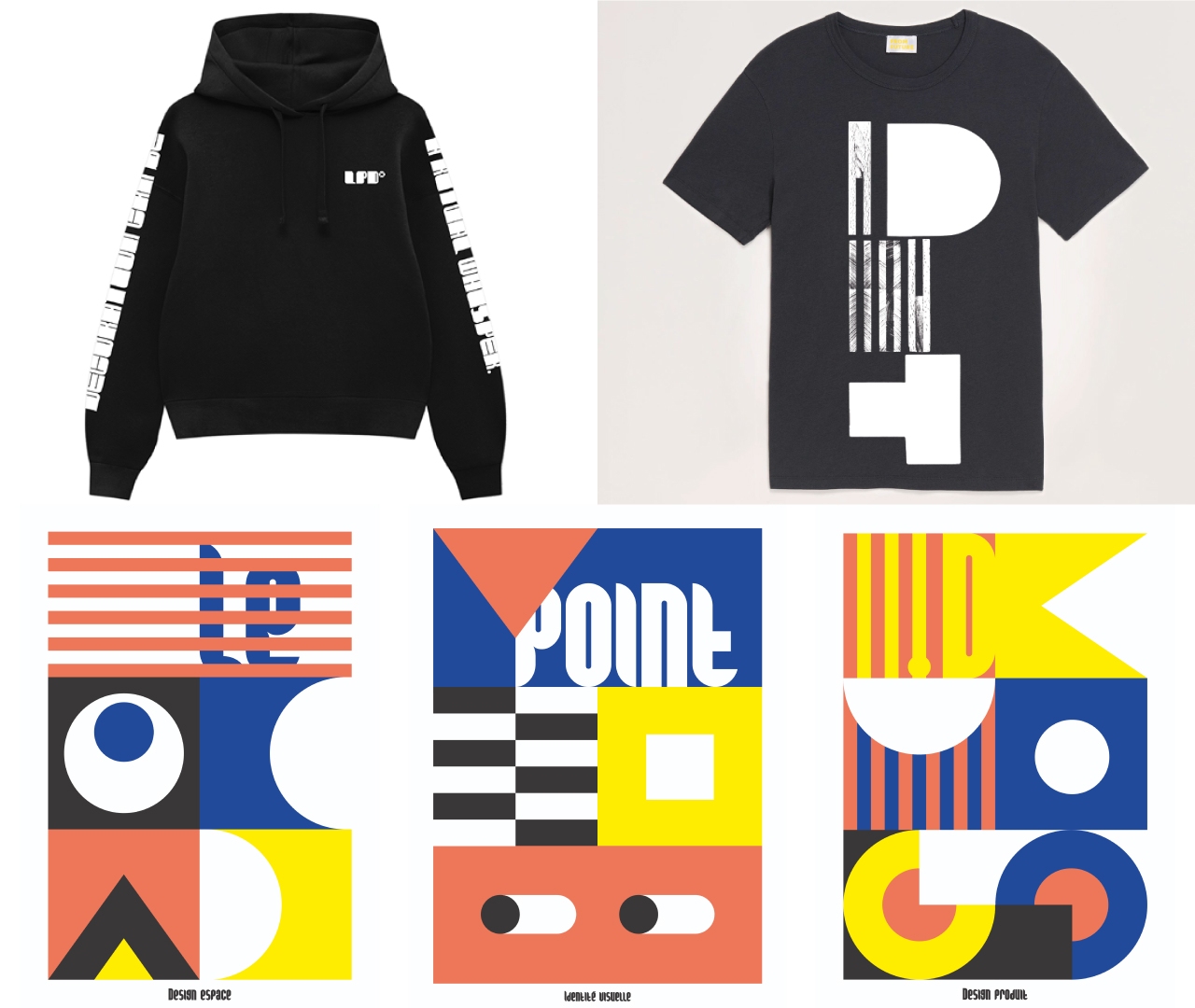 Collection de prêt à porter et collection d'affiches illustrées Le point D