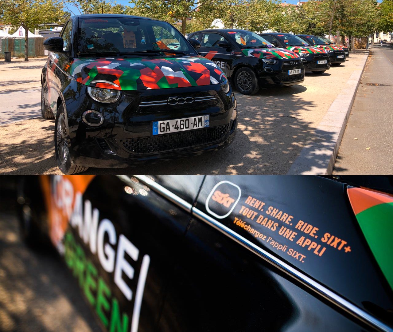 Application de l'identité visuelle sur plusieurs voitures Sixt